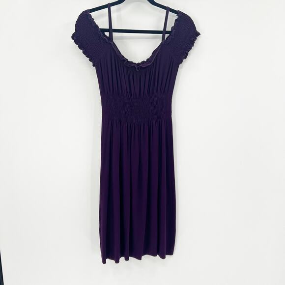 Unbranded Women's Purple Off The Shoulder Smocked A‎ Line Midi Dress Size M - Picture 1 of 4